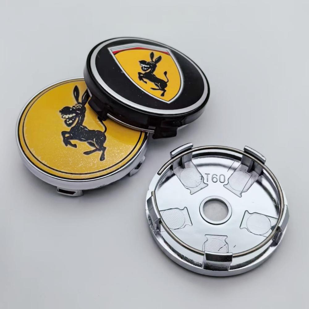 4pcs 60mm ( 56mm i.d) Donkey Logo Emblem Car Wheel Center Caps Rim Hubcaps Cover Styling Accessories for Ferrari Badge Replace tg32