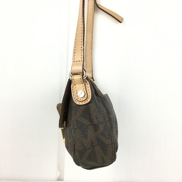 MICHAEL KORS Genuine Leather MK Signature Shoulder Bag Brown Small Size Women(USED)