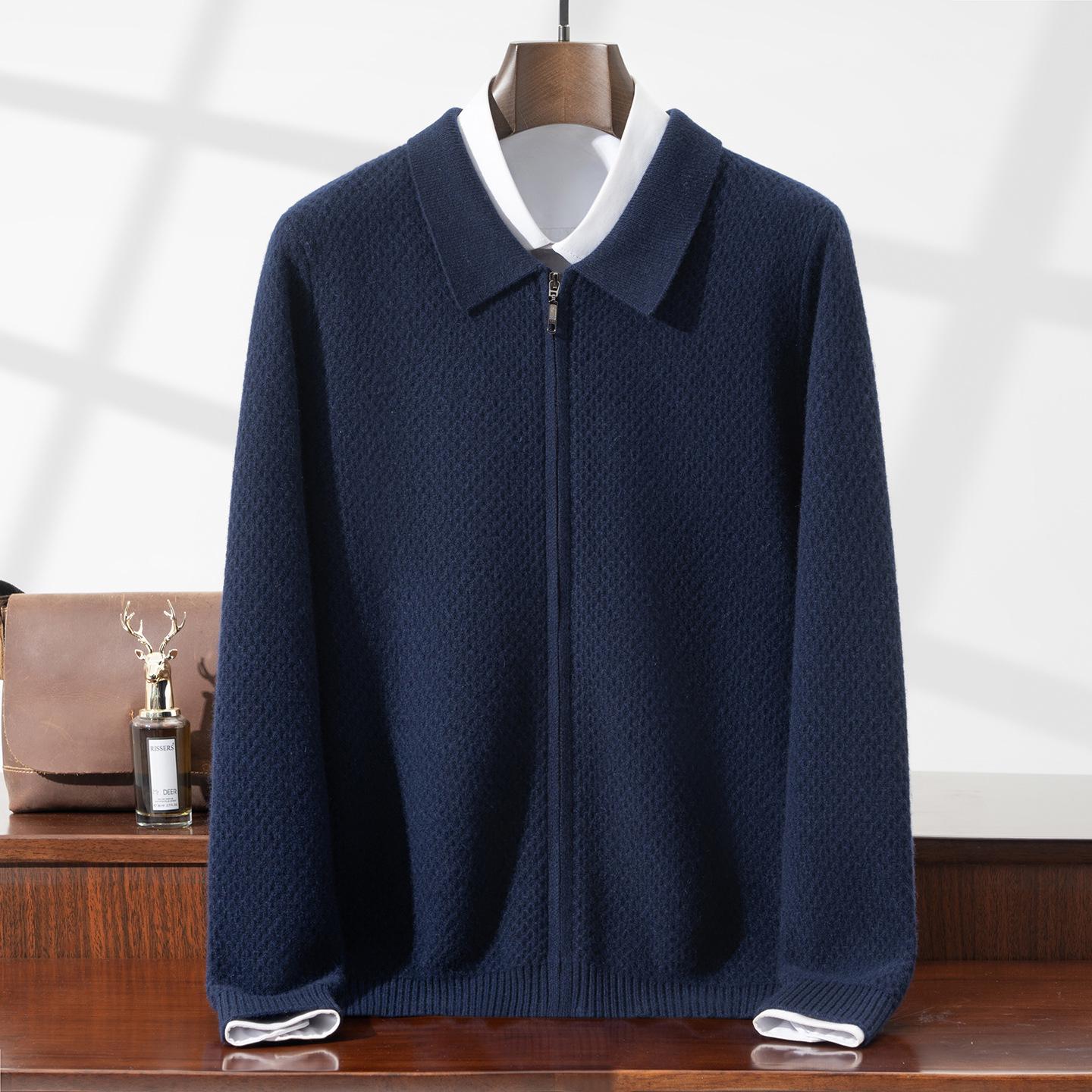 

2025 Men s Wool Cardigan: Pure Wool, Lapel, Solid Color, Business Casual, Thick Winter Sweater. L