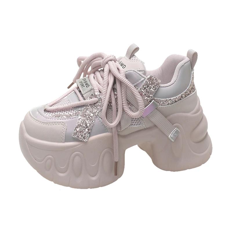 

Модные новые модные толстые кроссовки женские весна-осень на шнуровке на платформе спортивная обувь женские 8 см толстые высокие каблуки женские кроссовки 37