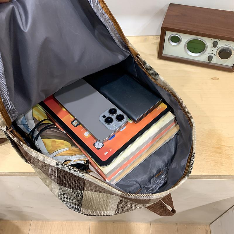 Women Plaid Backpack Campus Student Schoolbag Travel Backpack