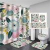 Pink Flowers Rose Elegant Printed Shower Curtain Set Waterproof Women Bathing Bathroom Pedestal Rug Lid Carpet Cortina Ducha