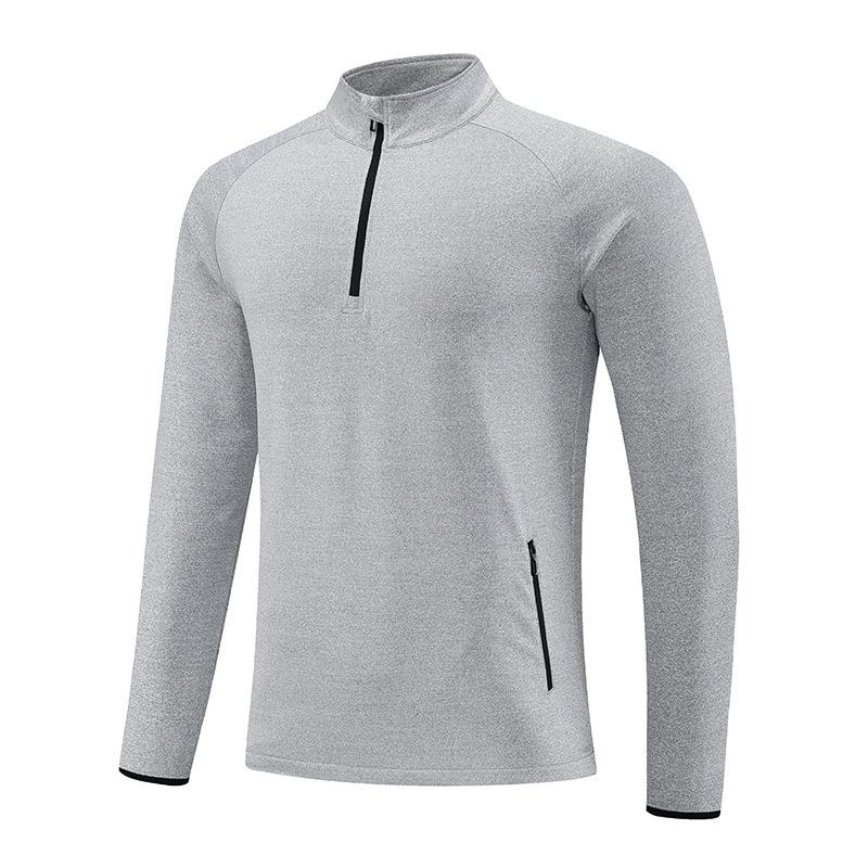 Men's European & American Long Sleeve Stand Collar Half Zip T-Shirt for Autumn/Winter Running & Fitness