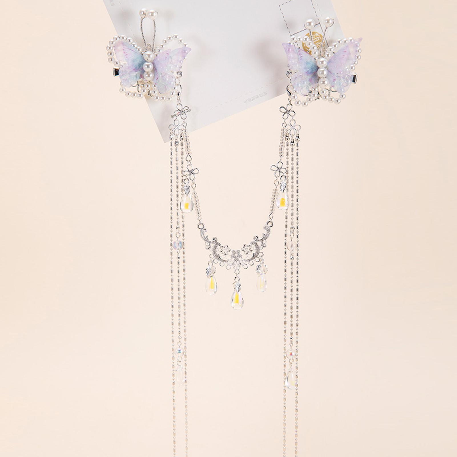 Fairy Butterfly Hair Clips Long Tassel Princess Girl Hairpin Ancient Style Chain Headpiece Hair Jewelry Sweet Forehead Ornaments