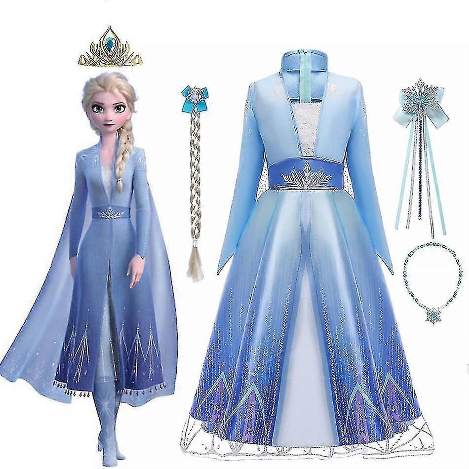 Costum Cosplay Elsa Rochie de Prințesă pentru Fată Rochie + Colier + Fundă + Perucă