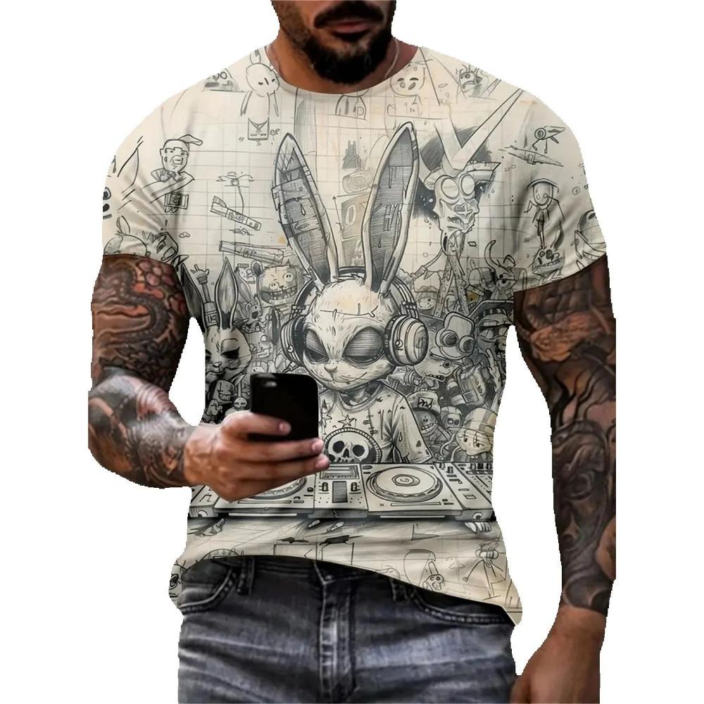 Summer Men Street Casual Clothing Vintage 3D Funny Animal Print Short Sleeve O Neck Oversized