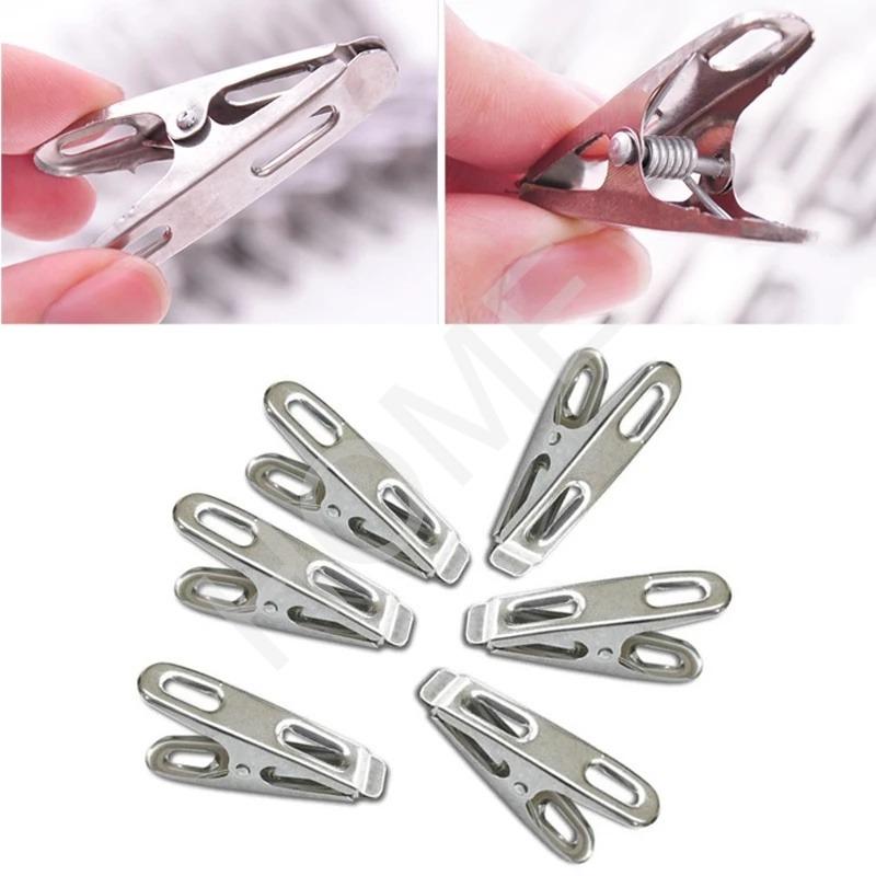 20 Pcs Stainless Steel Flat Mouth Clip of Multifunctional Clothes Clip Small Clothespin Powerful Windproof Clip