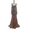 Serene hill blue suspender fishtail bead dress, luxury banquet host evening dress LA11818