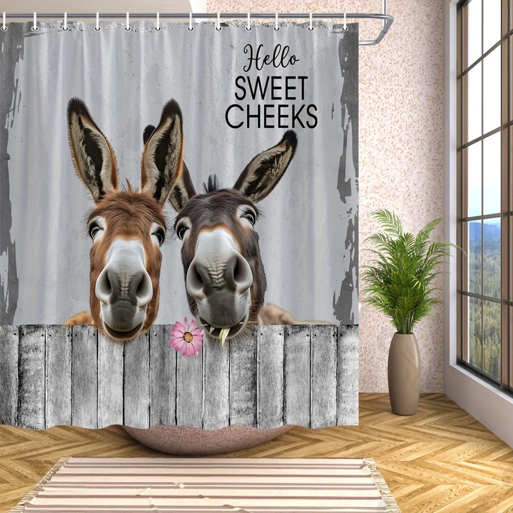 1pc Farmhouse Donkey Pattern With Hooks, Waterproof And Bath Partition Curtain, Decorative Bathtub Accessory For Home Bath Decor