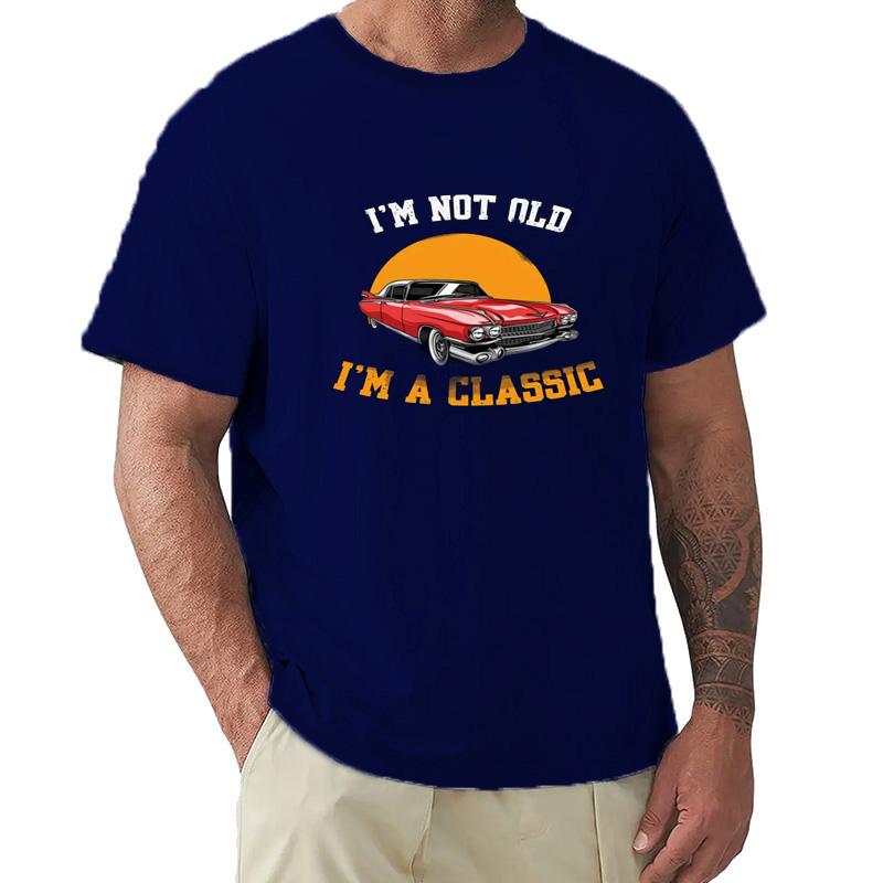 Classic Car And Letter Graphic Print Unisexs Retro Casual Short Sleeve Crew Neck Tshirt Summer Outdoor