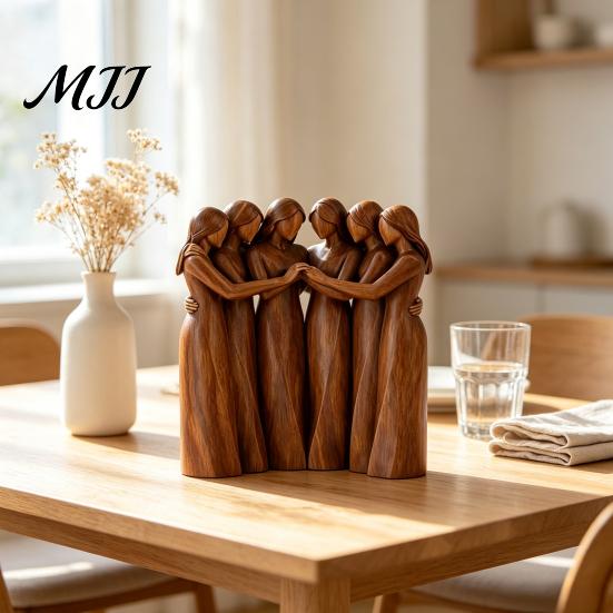 Thoughtful Gifts for Sisters Sisterhood Wooden Figurine, Handcrafted Friendship Sculpture Living Room Fine Carved Statuettes Bedroom Tabletop