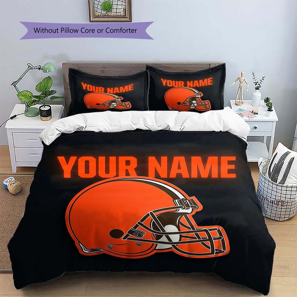 Custom Name,Cleveland Browns Pattern Bedding Home Decoration Birthday Gift ( 1 duvet cover + 2 pillowcase, without core),fan merchandise.