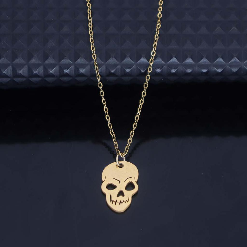 Fashionable Stainless Steel Halloween Skull Pendant Necklace for Women - Versatile Clavicle Chain Jewelry