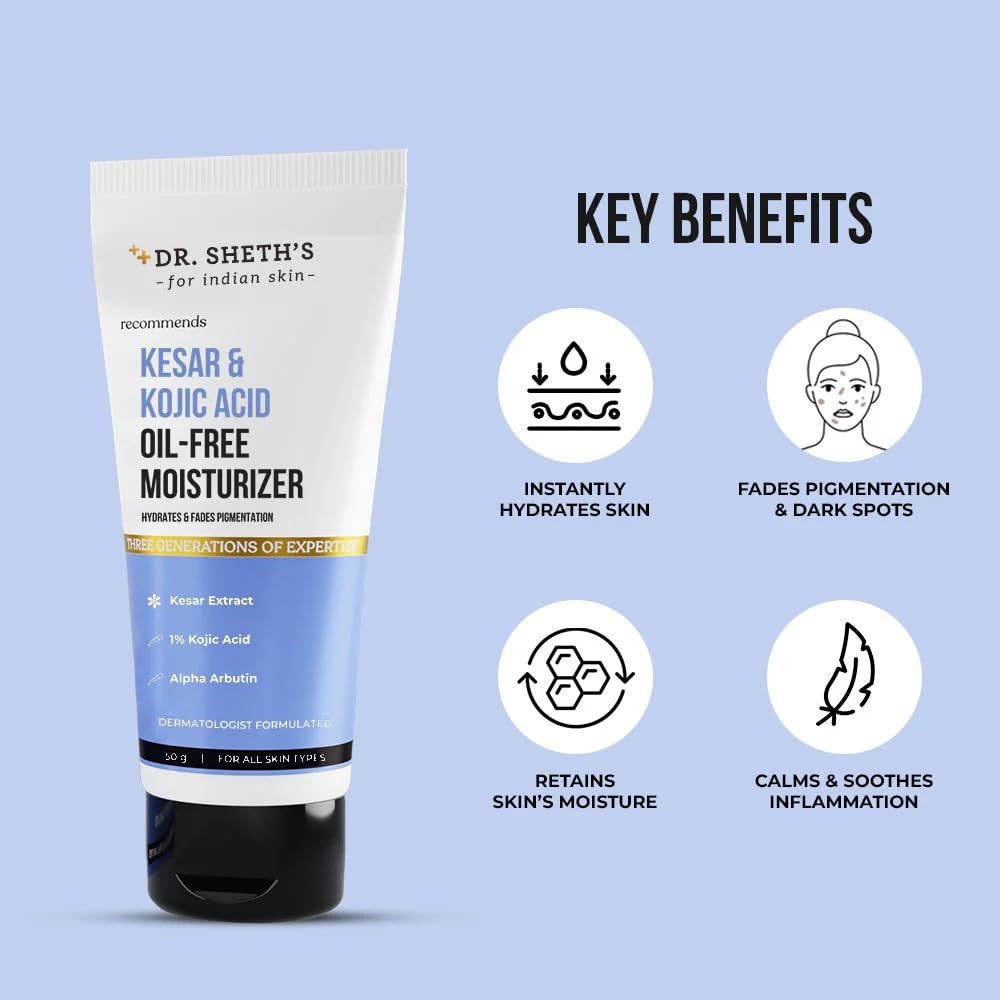Dr. Sheth's Kesar & Kojic Acid Oil-Free Moisturizer 50 G Pack for Bright Hydrated Skin