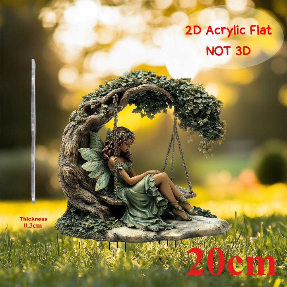 Fairy Sitting On a Hanging Chair, 2D Flat Acrylic, Decoration, Suitable for Garden, Lawn, Outdoor, Party, Christmas, Halloween