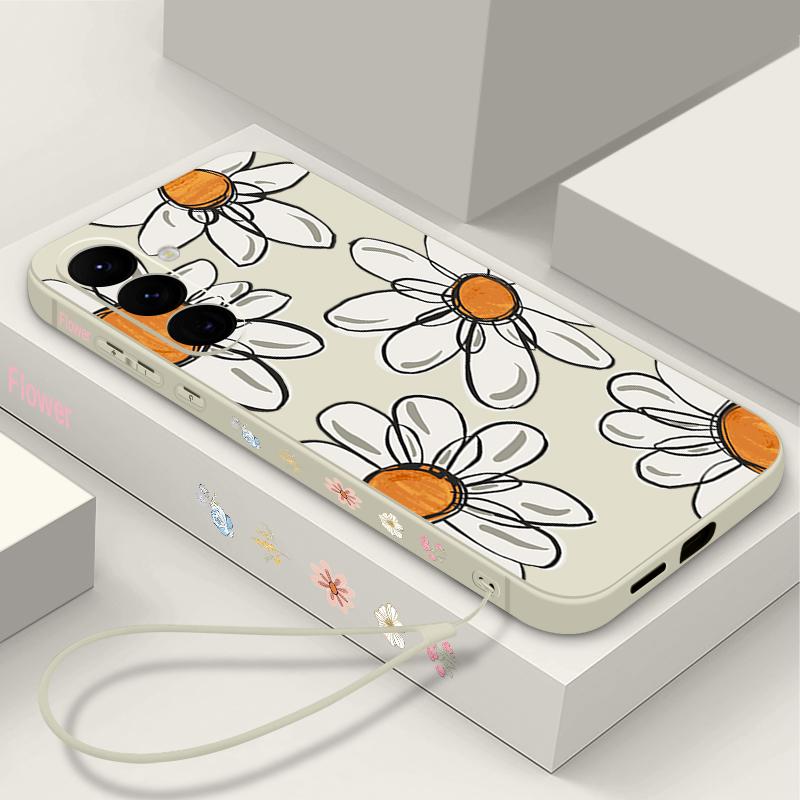 Cartoon Sunflower Lanyard Case For Samsung Galaxy S25 S24 Ultra S23 S22 Plus S21 S20 FE A34 A54 A15 A35 A55 A16 A36 A56 5G Capa