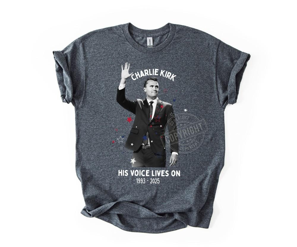 Charlie Kirk Graphic Shirt, Voice Lives on Charlie Kirk Tribute Gift Unisex T-Shirt XXXL