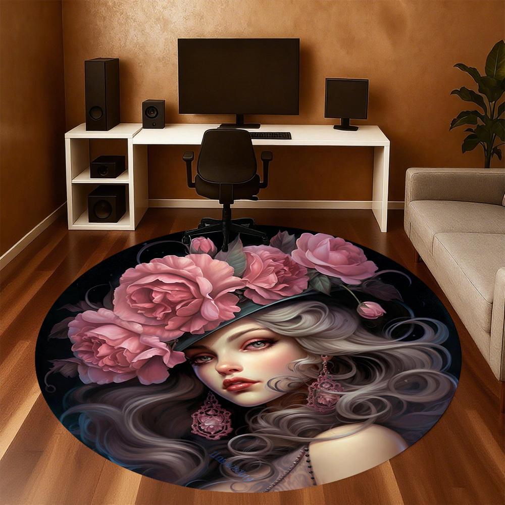 1pz Tappetino Rotondo Fantasy Floreale per Sedia Ufficio Tappeto per Area Ufficio - Antiscivolo, Tappetino per Pavimento per Ufficio, Camera da Letto, Regalo Ideale per Arredamento Casa c0112137