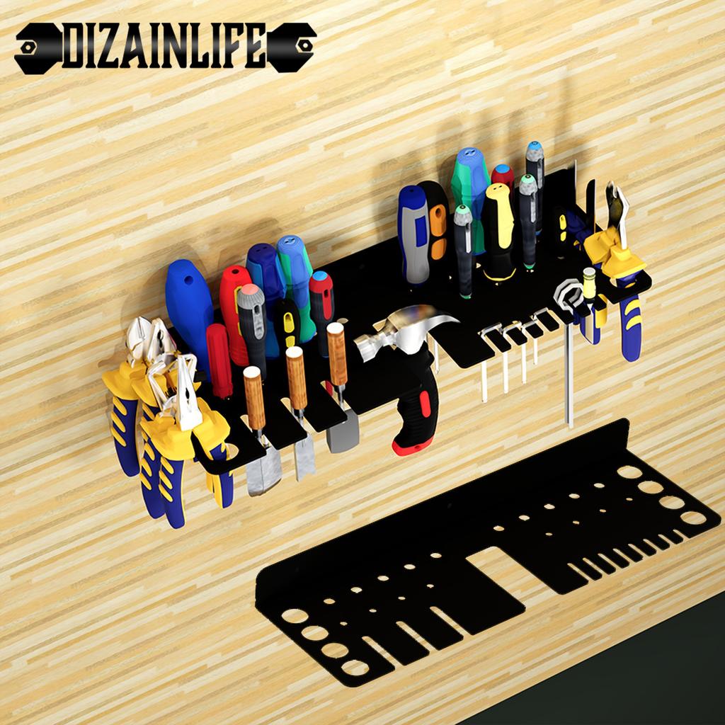 Heavy-Duty Metal Wall-Mounted Tool Organizer Rack - Space-Saving Shelf for Screwdrivers, Pliers, Wrenches, Hammers for Garage