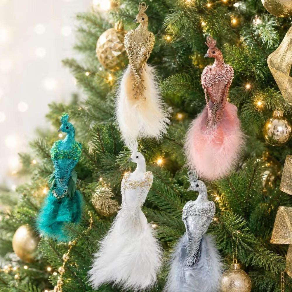 Realistic Feather Bird Hanging Pendant Built-In Clip Faux Peacock Tree Hanging  Home Party