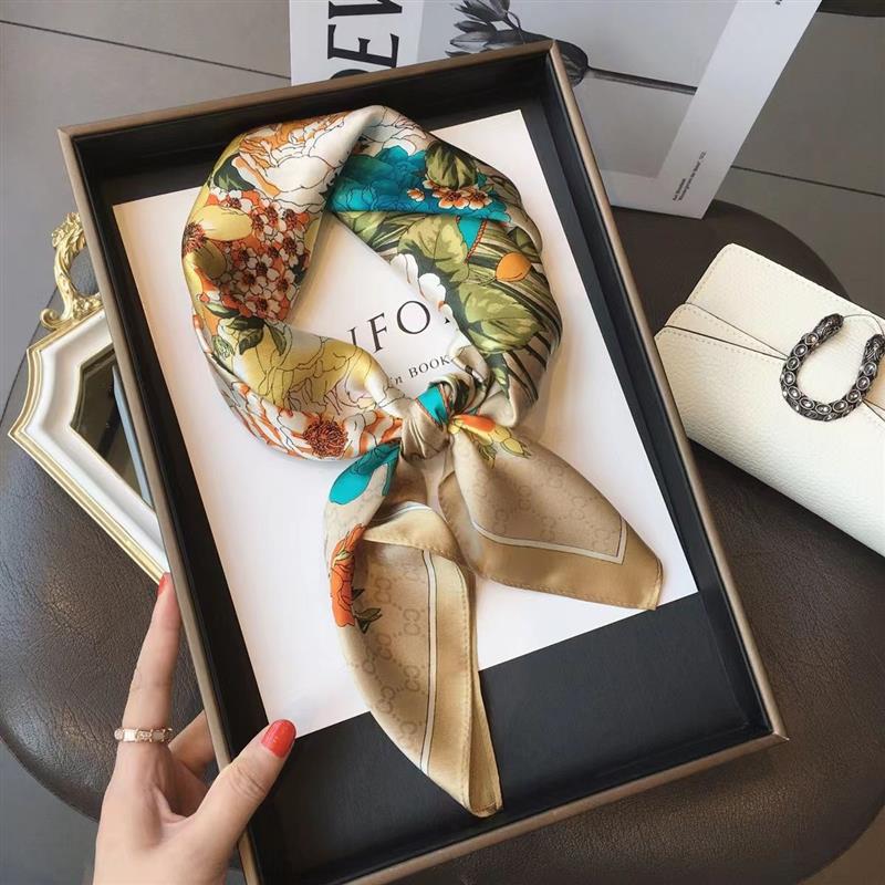 High-end Silk Scarf Lady 70*70cm Silk Square Scarf Women Soft Satin Hairband Neckerchief Tie Female Headband Foulard Bag Ribbon