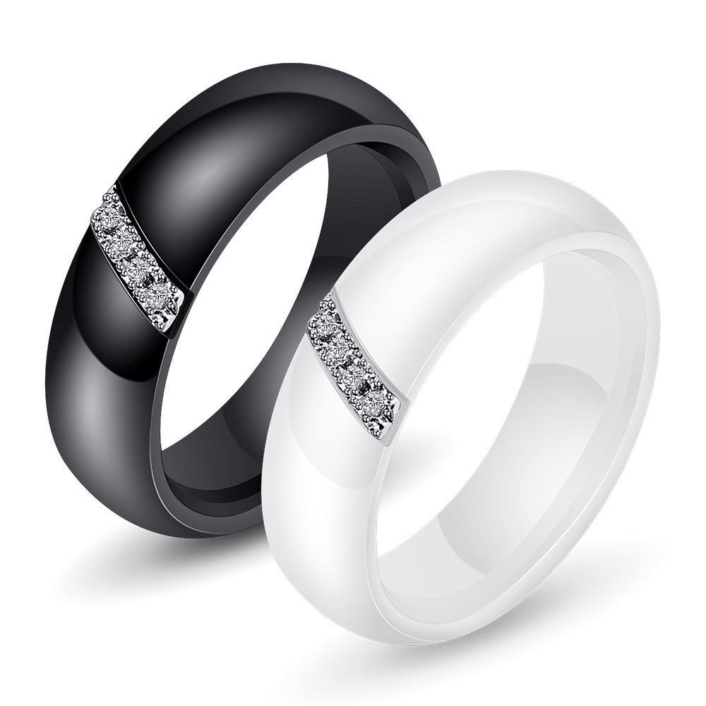 Elegant 6MM Beveled Ceramic Ring with Zirconia Inlay - Versatile Unisex Design