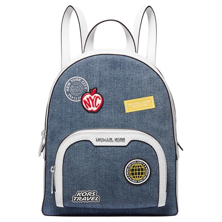 Michael Kors Mk Jaycee Backpack Women backpack Silver Cotton Denim-Blue 35R5S8TB2C-DENIM Basic Set (Bag+Dust Bag)