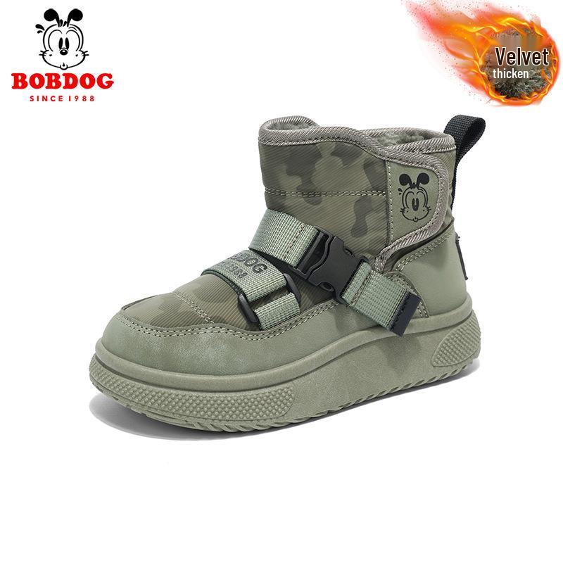 Bobdog High-Top Velvet Winter Snow Boots for Boys - Warm, Casual Children's Cotton Boots