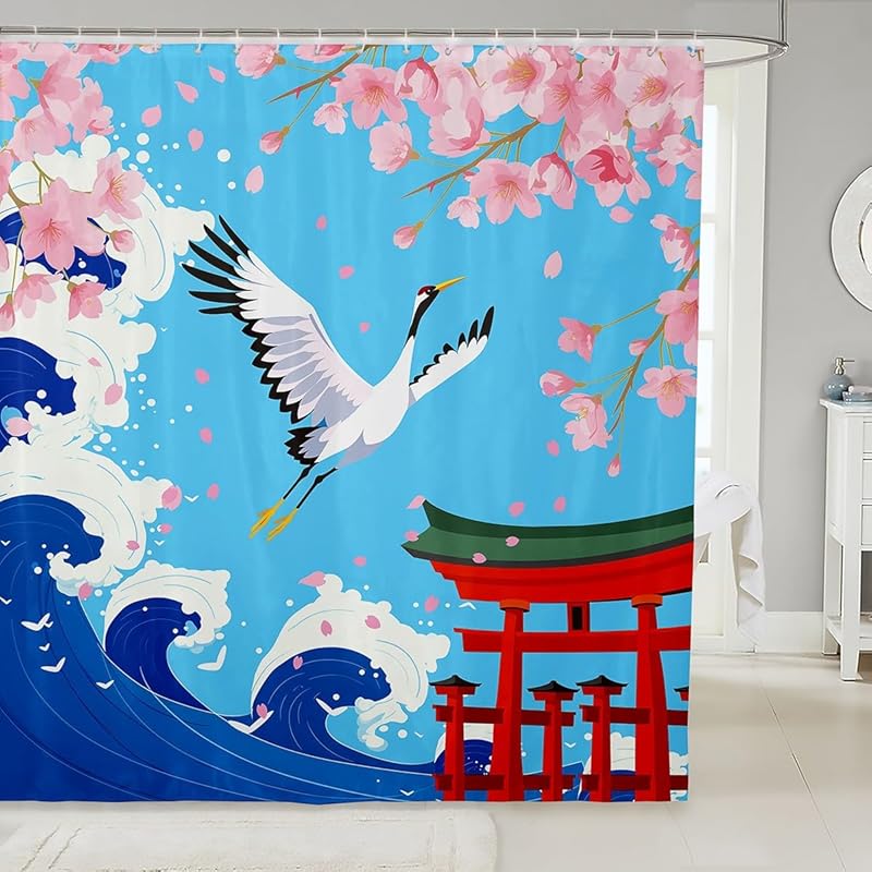 

Erosebridal Dragon Bathroom Shower Curtain Sets Japanese Style Shower Curtain for Kids Boys Girls Ocean Wave Fabric Shower Curtain Asian Theme 72 W x 72 L (Pack of 1)