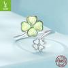 Lucky Clover Open Ring, Summer Small Fresh 925 Sterling Silver Ring Jewelry