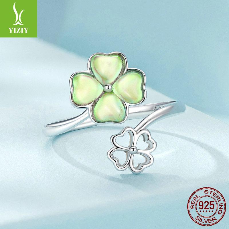 Lucky Clover Open Ring, Summer Small Fresh 925 Sterling Silver Ring Jewelry