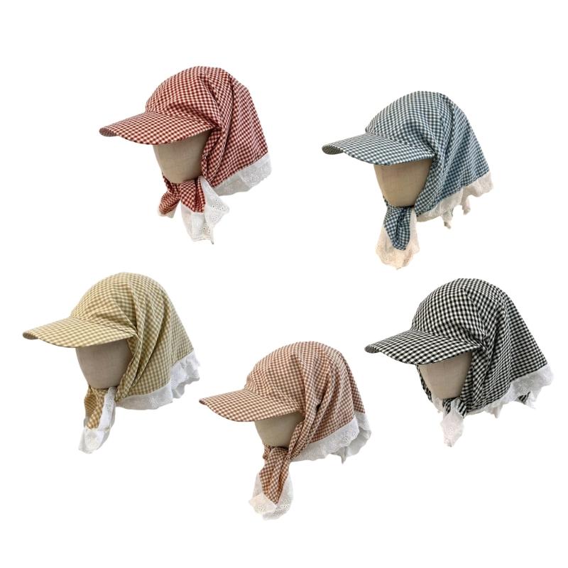 Fashionable Checkered Head Wrap Hat Comfortable and Multiuse Sunproof Headover Hat for Women Teens Comfortable Headwear