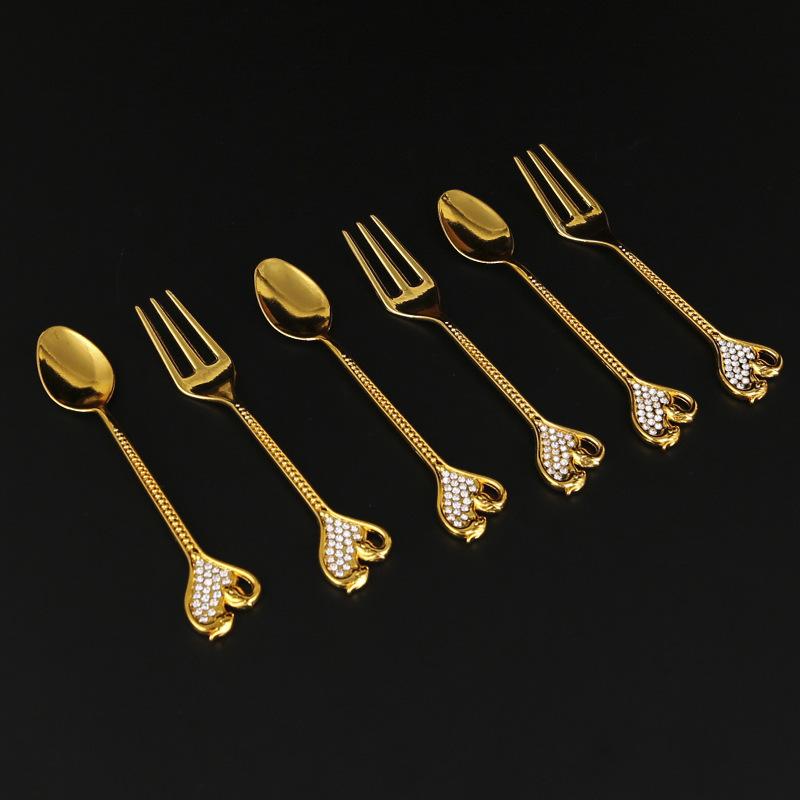 Ny Kreativ Svan Basmetall Fruktgaffel, Månkakgaffel, Dessertsked, Hushållsbordsyta Bordsservis Förvarings- och Placeringställ