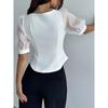 Summer New Style Women's Square Neck Mesh See-through Puff Sleeves Slim Fit Button Decorated Elegant Top