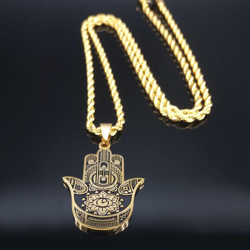 2026 Fashion Hamsa Hand Stainless Steel Chain Necklace for Men Gold Color Necklaces Pendants Jewerly colgante hombre N932S02
