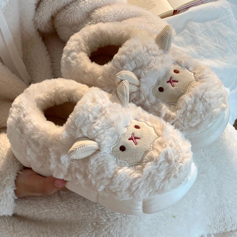 

Женские уютные мультяшные тапочки-ягнята - Хлопковые меховые туфли на толстой подошве для осени и зимы 38-39 (fits 37-38)