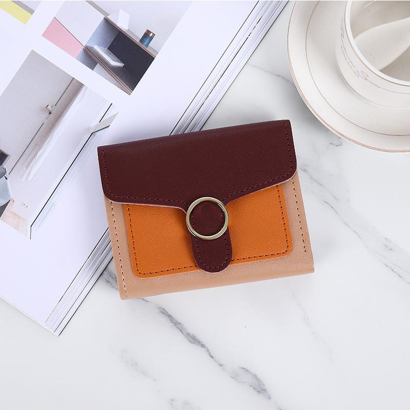 

New Fashion Ladies Short Wallet Contrast Color Minimalist Student Multi-card Zipper Wallet Card Holder абрикосовий