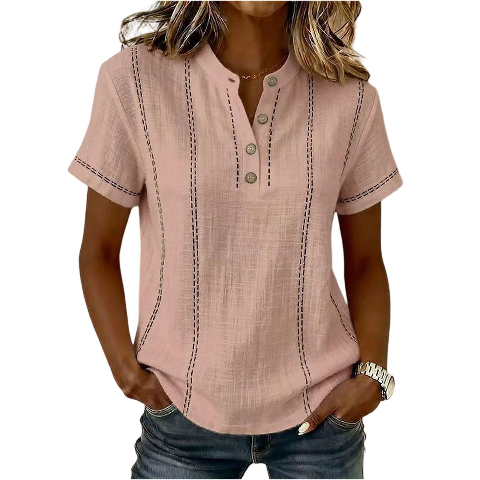 

Fashionable Women s Button Up Collar Short Sleeved Women s Shirt S рожевий