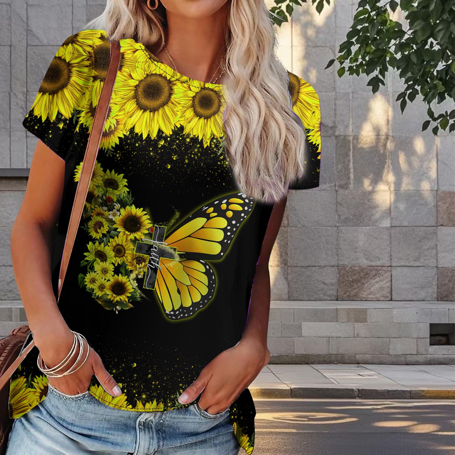 

Женская летняя футболка с принтом бабочек в стиле ретро, футболки с коротким рукавом, повседневные топы с принтом 8XL жёлтый