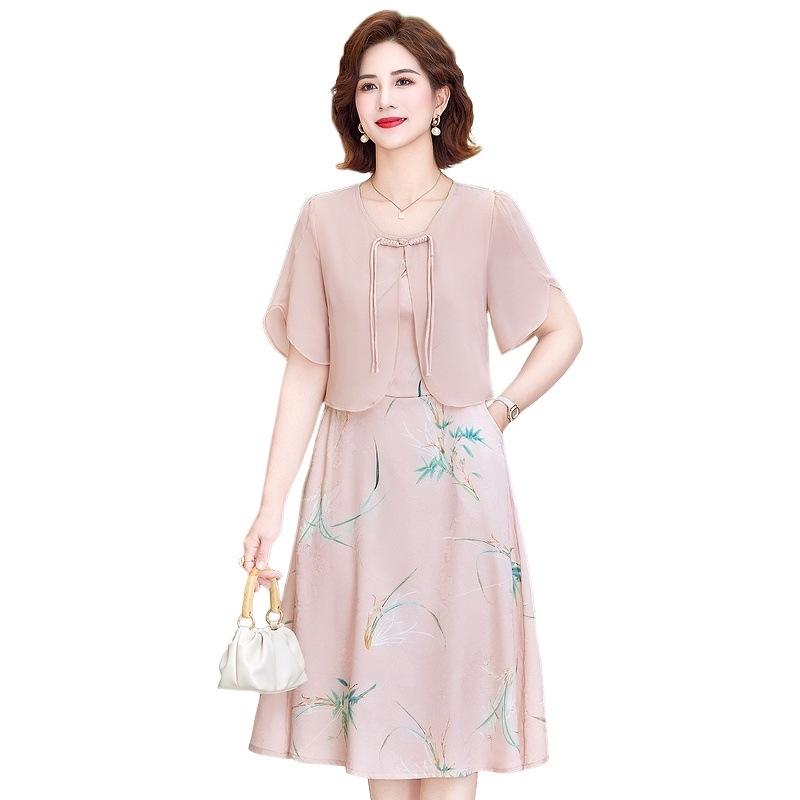 Elegantní dvoudílné šifonové šaty pro maminku - nový styl 2025 pro ženy středního a staršího věku