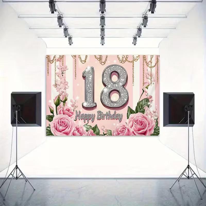 

2D Pink Glitter 18th Birthday Backdrop Home Party Celebration Photo Background 47.2x31.5inch/120*80cm