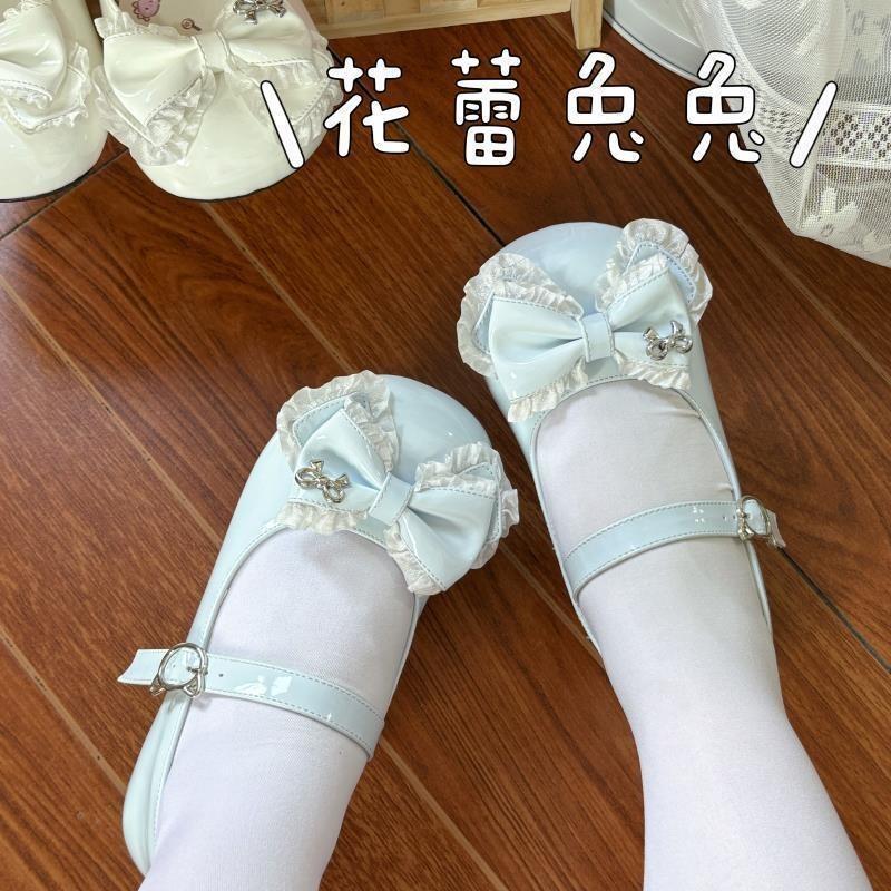 Two-dimensional girl sweet Mary Jane shoes 2 new models with skirt bow round head vitality cute lo shoes