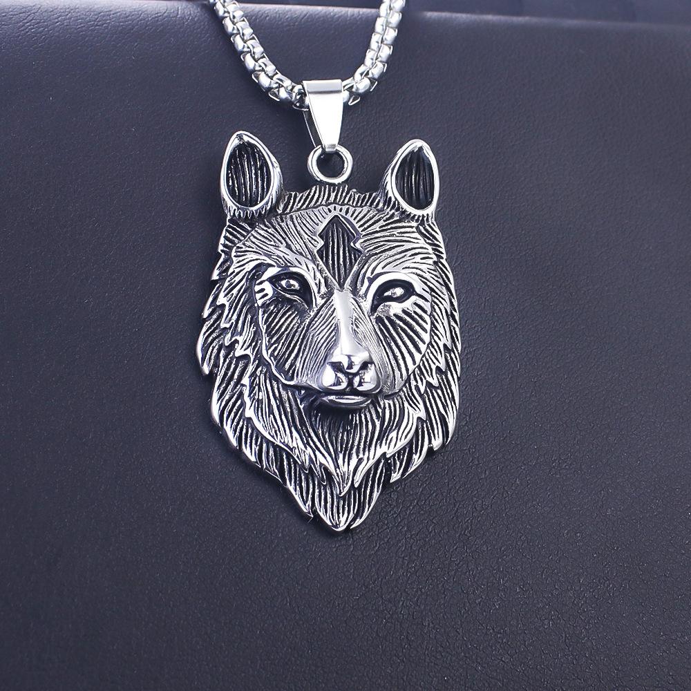European and American Retro Men's Jewelry Pop Punk Viking Wolf Head Pendant Necklace Accessories