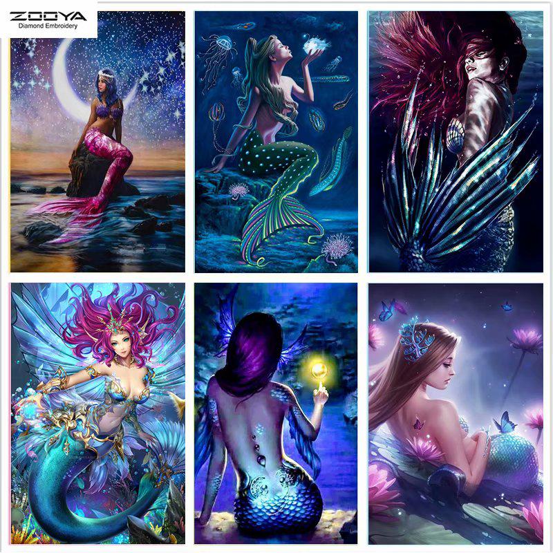 

ZOOYA DIY Полный дрель Алмазная картина Русалка Женщина Искусство Вышивка Стежок Мозаика Домашний Декор Подарок