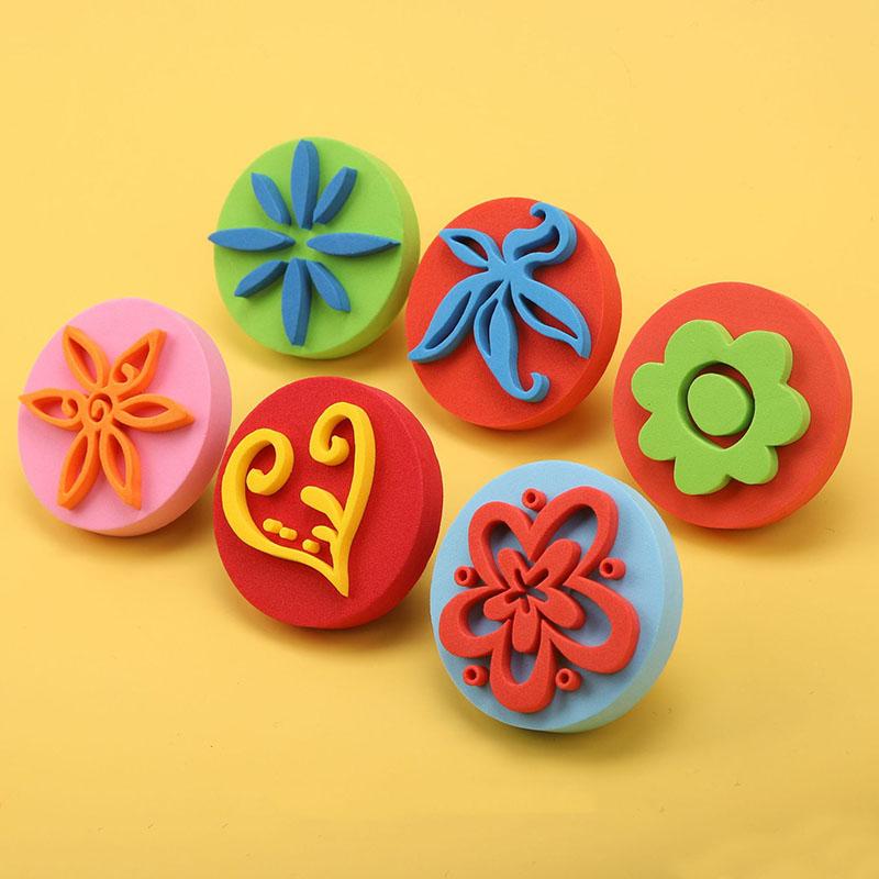 6 st/påse Skumstämplar för Målning Söta Djur Leende Ansikte Målar svampstämplar Konst Hantverk Ritverktyg Barn Leksaker för Tidig Utbildning