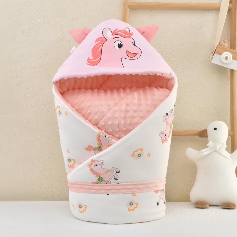 Year of the Horse Baby Swaddling Blanket - Pure Cotton, Thickened for Spring/Autumn, Perfect for Newborns in Delivery Room or Outdoor Use