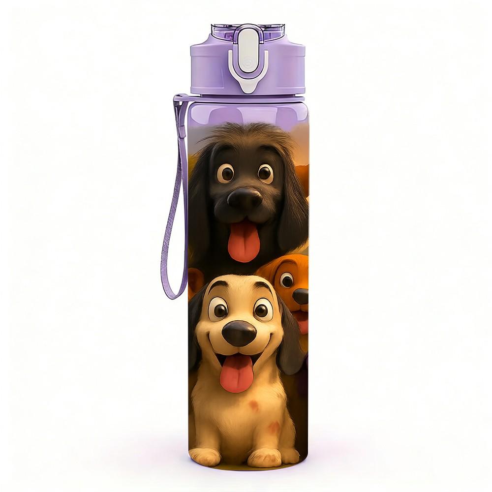 1PC Multi Breed Dog Group Pet Pattern 750ml Color Plastic Sports Water Bottle Leakproof Flip Straw Lid Suitable for Sports Office Home Use