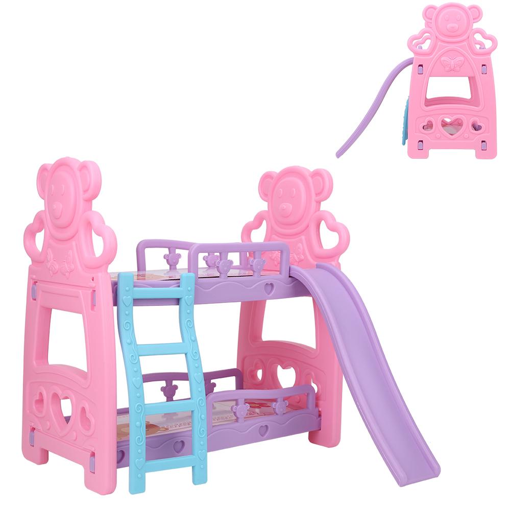 

DoubleDeck Bed Baby Doll Accessories Miniature Bed Children Doll House Furniture(L )
