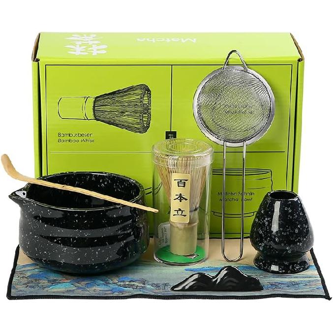 7pcs Matcha Set, Matcha Whisk Set Includes Matcha Bowl, Matcha Whisk Holder, Bamboo Matcha Whisk, Scoop and Matcha Sifter, 15 oz Mottled Matcha Kit