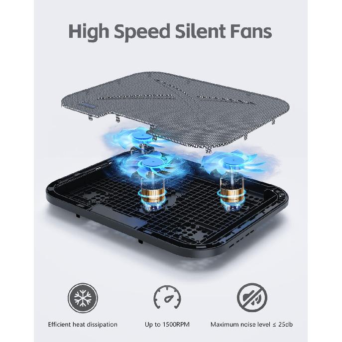 Laptop Cooling Pad, Laptop Cooler 3 Fans for 12-17 Inch Laptops, Height Adjustable Laptop Cooling Stand with 2 USB Port & Phone Holder